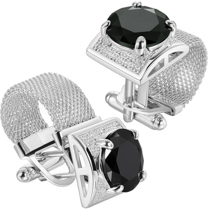 HAWSON Luxury Silver Crystal Cufflinks for Men - Elegant French Shirt Accessories for Wedding and Business