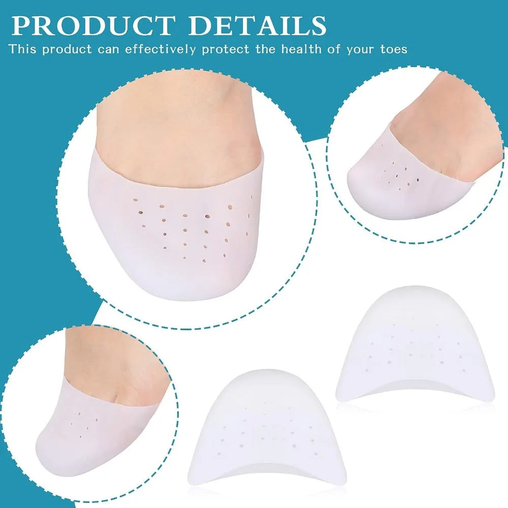 2PCS Silicone Toe Protector Shoes - Soft Breathable Forefoot Pads for Ballet, High Heels - Metatarsal Covers, Toe Caps Cushions