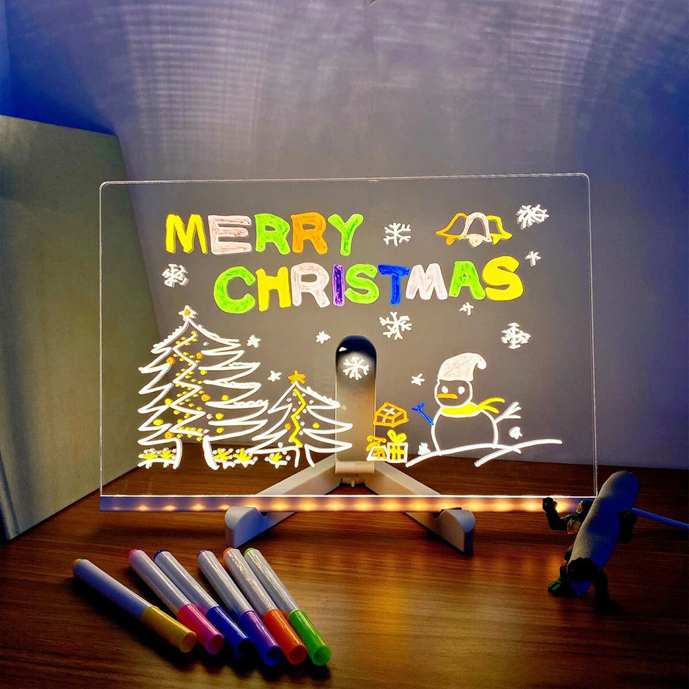 Personalized LED Lamp with Acrylic Message Board - Erasable USB Drawing Board, Bedroom Night Light, Birthday Gift for Kids