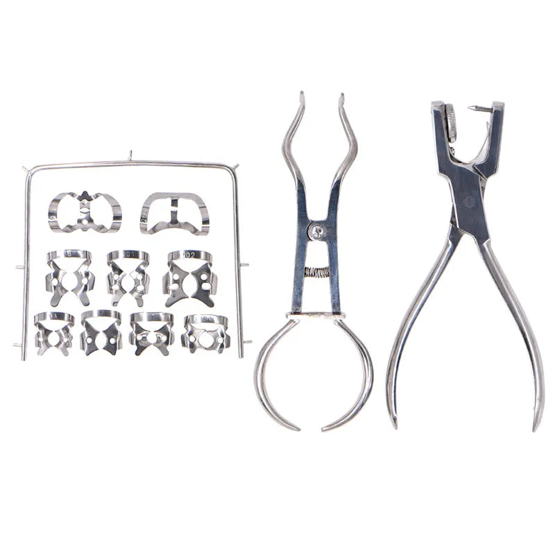 Dentistry Dam Hole Puncher Set - Pliers with Leather Bag for Dentist, Orthodontic Rubber Dam Clip Perforator Dental Tools