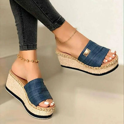 Women's Summer Wedge Slippers - Platform High Heels, Basic Clog Flip Flop Sandals for Outdoor Wear