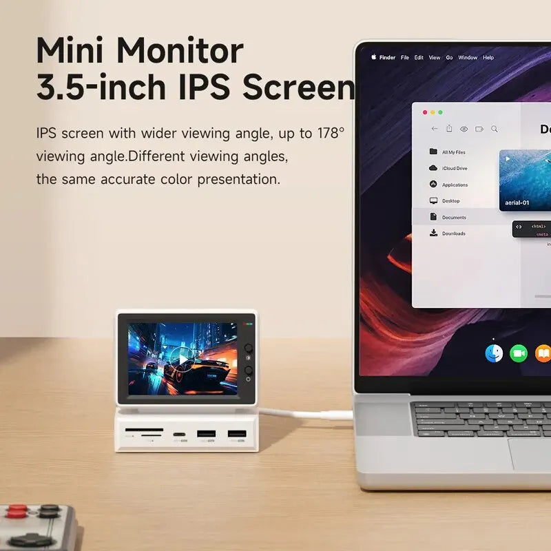 Hagibis 3.5-Inch IPS Mini Screen – AIDA64 CPU, RAM, HDD Data Monitor with USB-C Hub for Laptop, PC, MacBook