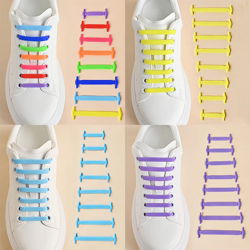 16pcs Silicone No-Tie Shoelaces: Elastic Creative Lazy Laces in 12 Colors - Easy Rubber Lace Replacement