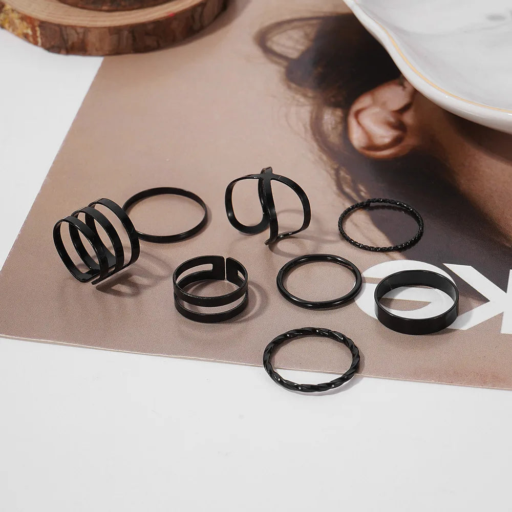 2023 Kpop Punk Geometric Black Chain Open Ring - Luxury Vintage Grunge Aesthetic Jewelry for Women, Y2K EMO Accessories