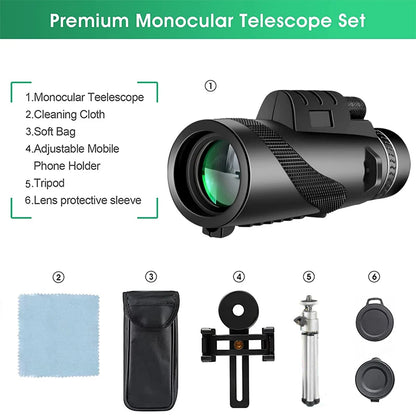 80x100 HD Zoom Monocular Telescope: Powerful Portable Binoculars for Hunting, Camping, and Outdoor Travel Exploration