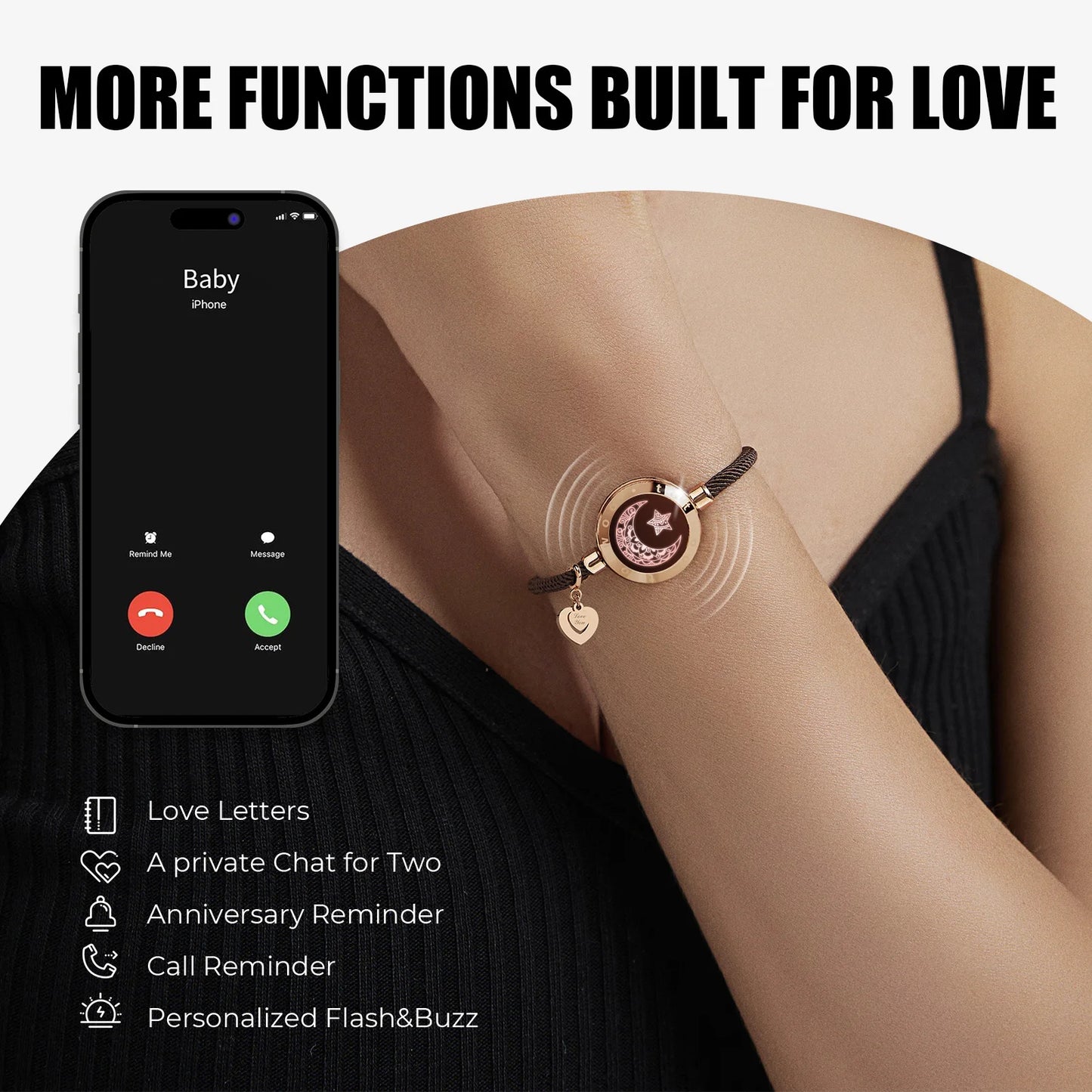 totwoo Long Distance Touch Bracelets for Couples – Light Up and Vibrate Features, Smart Sun and Moon Love Bracelets – Perfect Long Distance Relationship Gifts