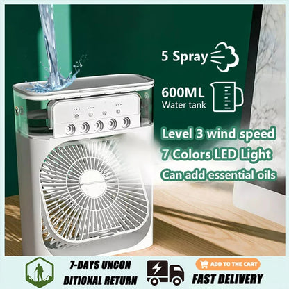 Portable Fan Air Conditioners - USB Electric Fan with LED Night Light and Water Mist Function - 3-in-1 Air Humidifier for Home