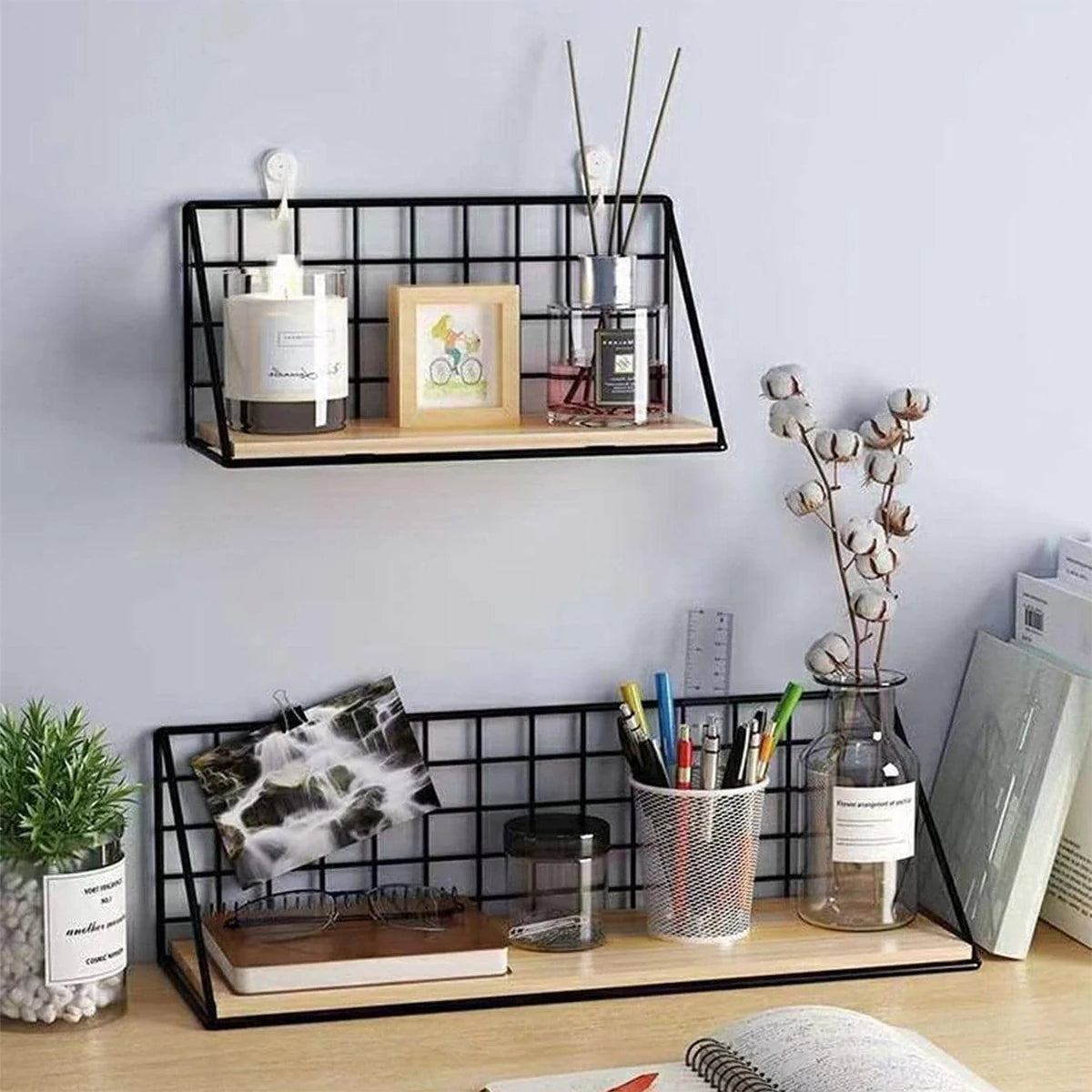 Creative Wall-Mounted Shelves – Iron Hanging Baskets for Bedroom Storage and Organization