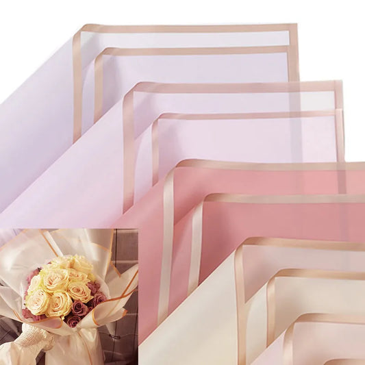 5pcs/Pack Golden Border Rose Flower Wrapping Paper - Korean Style Half-Transparent Gift Packing Material for Florist Bouquets