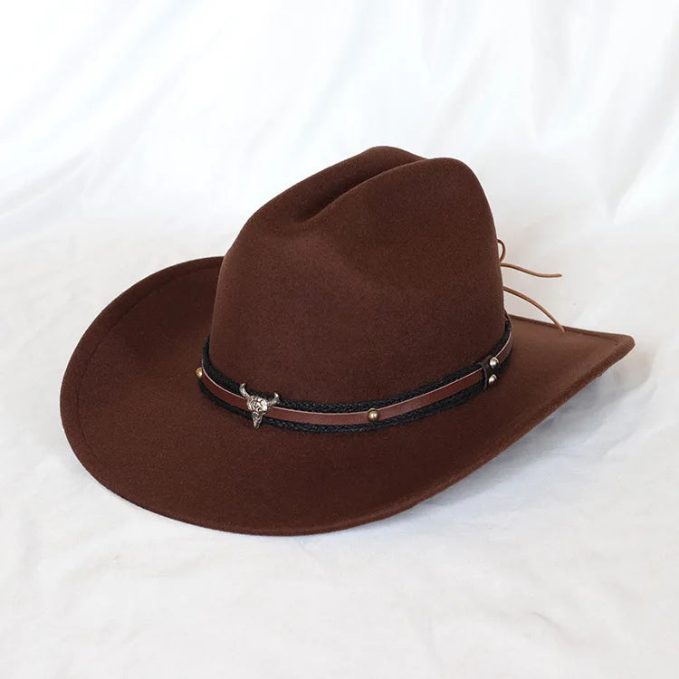 Vintage Western Cowboy Hat - Leather Wide Brim Gentleman and Lady Jazz Cowgirl Hat, Cloche Church Sombrero for Men and Women