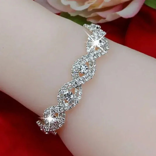 Delysia King Elegant Luxury Women's Bracelet - Silver Rhinestone Wrist Chain for Birthday Party Gifts