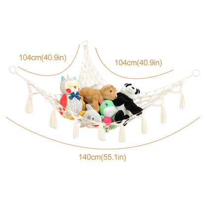 Animal Hammock with Light - Pet Net for Corner Hanging Stuffed Animal Storage Holder in Kids Room