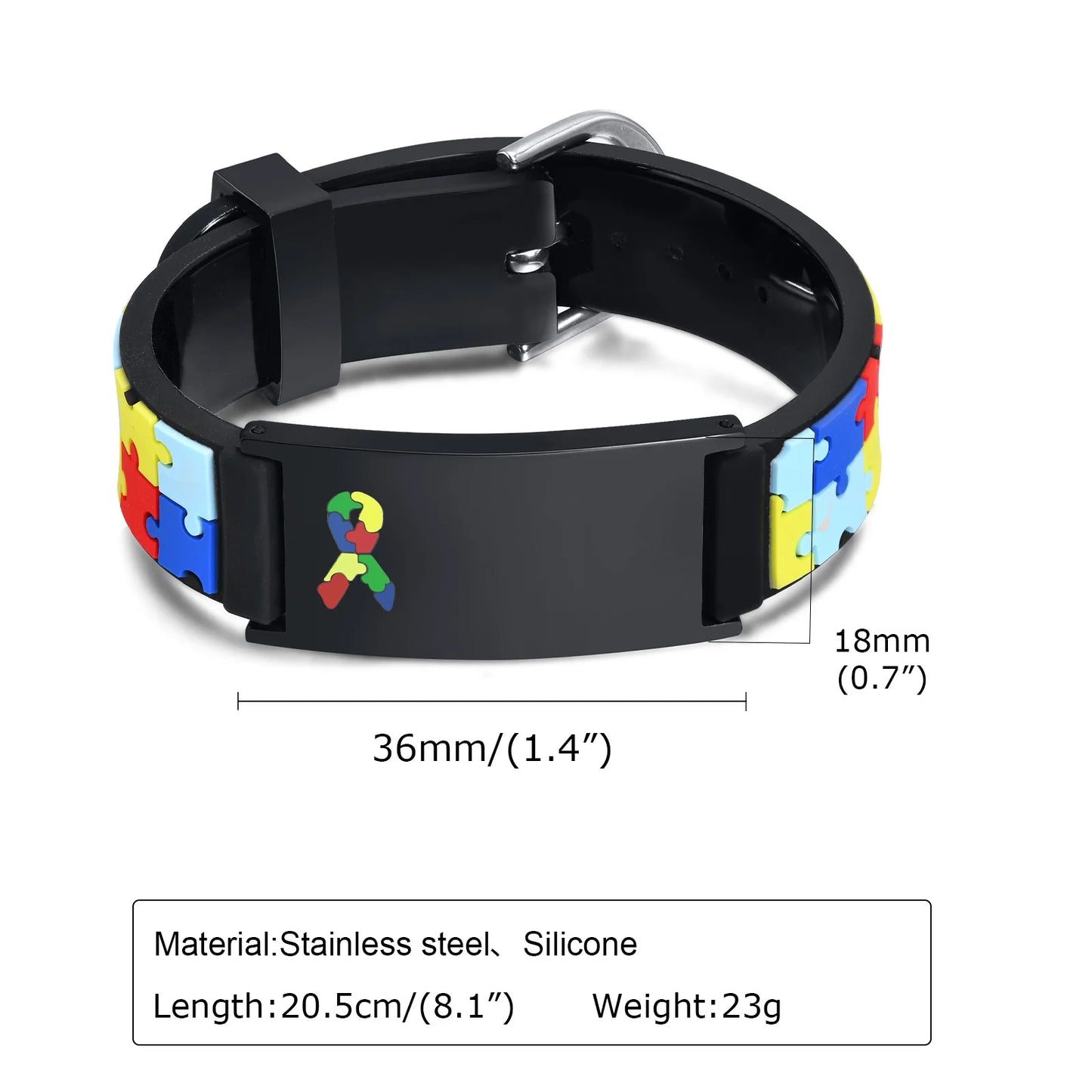 Custom Autism ID Bracelet for Boys - Colorful Puzzle Silicone with Free Engraving, Perfect Parents' Gift