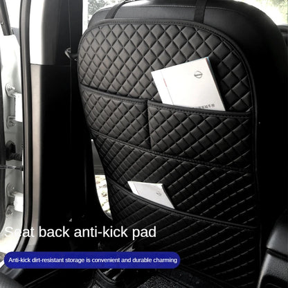 Car Anti-Kicks Pad with Organizer Pocket - Universal Leather Seat Back Protector Cover, Waterproof Backseat Child Kick Mats