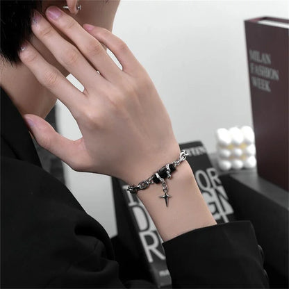 2024 Retro Black Zircon Star Bracelet | Titanium Steel Punk Chain for Women & Men | Unisex Couple Jewelry Accessories