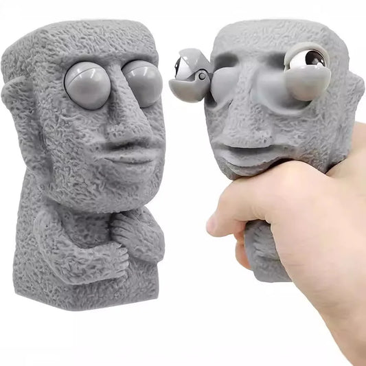 Stone Man Stress Relief Toy – Soft Moai Statue that Slowly Rebounds | Squeeze Eyes for Relaxation and Stress Relief | Kids Gift