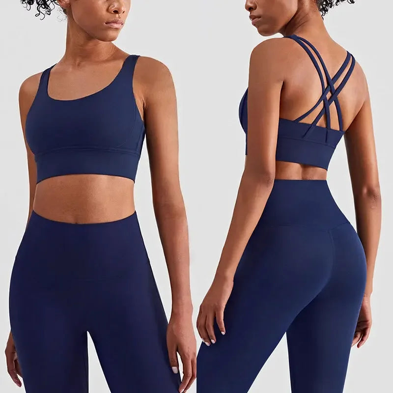 Women's 2 Piece Yoga Tracksuit - Athletic Wear with Push-Up Sports Bra and Leggings for Gym and Pilates Fitness