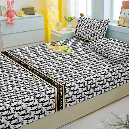 Simple Modern Letter Printed Matte Fitted Sheet - Bedroom Bed Cover, Bedding Set (Pillowcases Not Included)