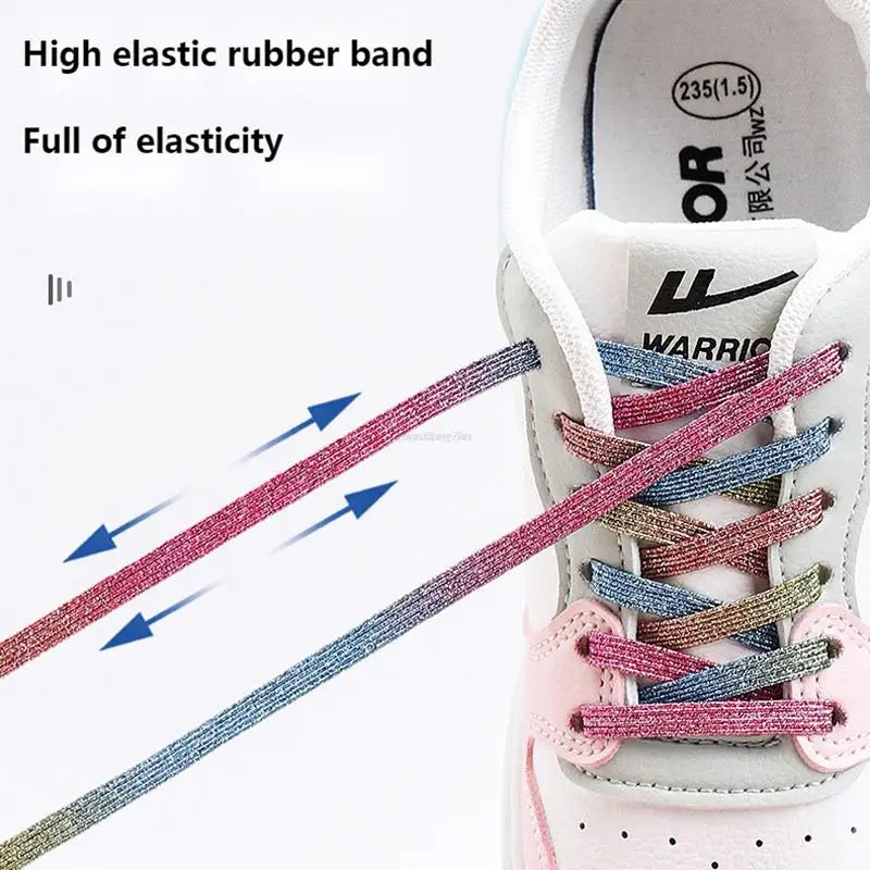 New Capsule Lock Shoelaces - Rainbow Elastic No Tie Laces - Quick Flat Sneaker Shoelace for Kids and Adults