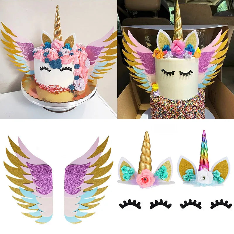 Rainbow Cake Toppers - Baby Shower, 1st Birthday, Unicorn Theme Party DIY Decorations with Cupcake Wrappers