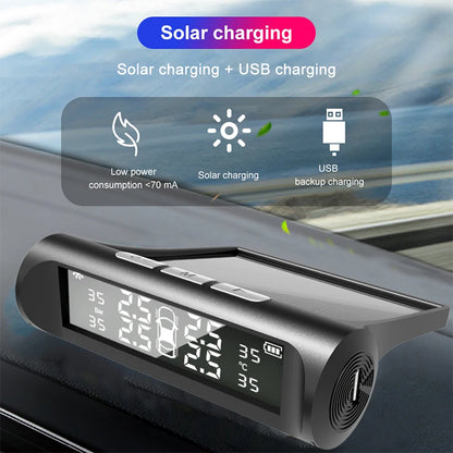 Gmai Solar Power TPMS: Car Tire Pressure Alarm Monitor System | Auto Security Tyre Temperature Warning