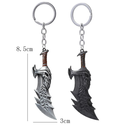 Fashion God of War 4 Keychain - Kratos Axe & Demon Knife Weapons Model, Cosplay Key Ring for Men, Car Accessory