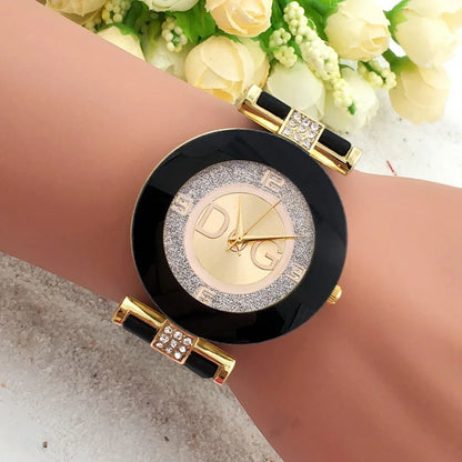 Women's Quartz Watch – Silicone Strap, Simplicity Rhinestone Design, Casual Wristwatch, Fashion Luxury Brand Black DQG