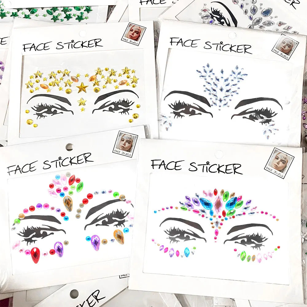 3D Sexy Face Tattoo Stickers for Kids Party: Masquerade Acrylic Glitter Rhinestone Temporary Tattoo - Female Face Jewelry DIY