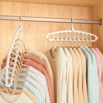 Foldable Clothes Hanger Closet Organizer - Multi-Port Rotating Drying Rack, 11-Hole Plastic Scarf and Clothing Storage Hangers