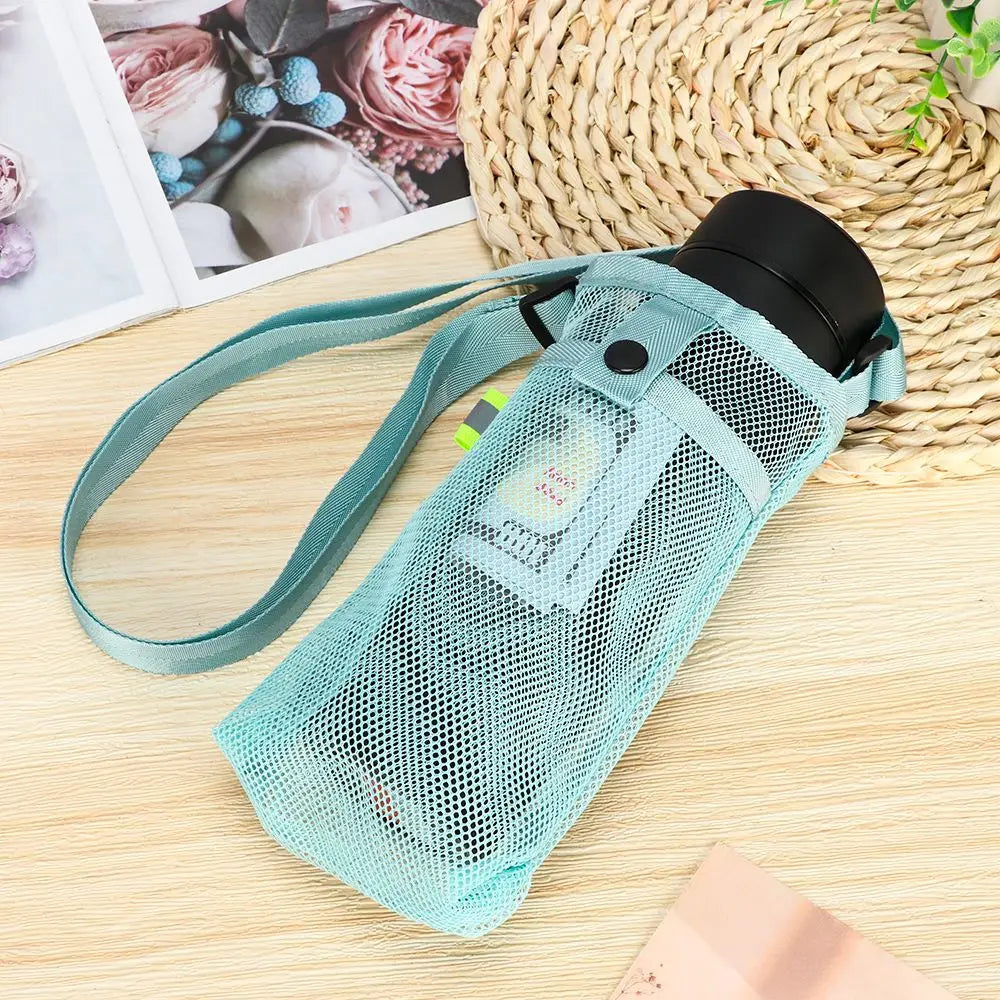 Portable Sports Water Bottle Cover with Mesh Cup Sleeve, Strap, and Visible Mobile Phone Pouch - Ideal for Outdoor Camping and Activities