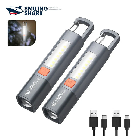 Smiling Shark SD1023 LED Torch Light: Super Bright Flashlight with USB Rechargeable, Zoomable, Waterproof Design - Perfect for Camping