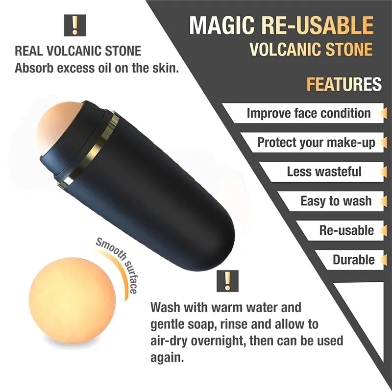 Face Oil Absorbing Roller: Volcanic Stone Oil Absorber Skin Care Tool - Washable Facial Makeup Tool for Oil Removal