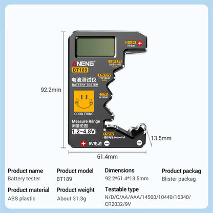 Ultra-Small BT189 Battery Tester | LCD Digital Display for 9V & Button Cells, Household Power Bank Detector