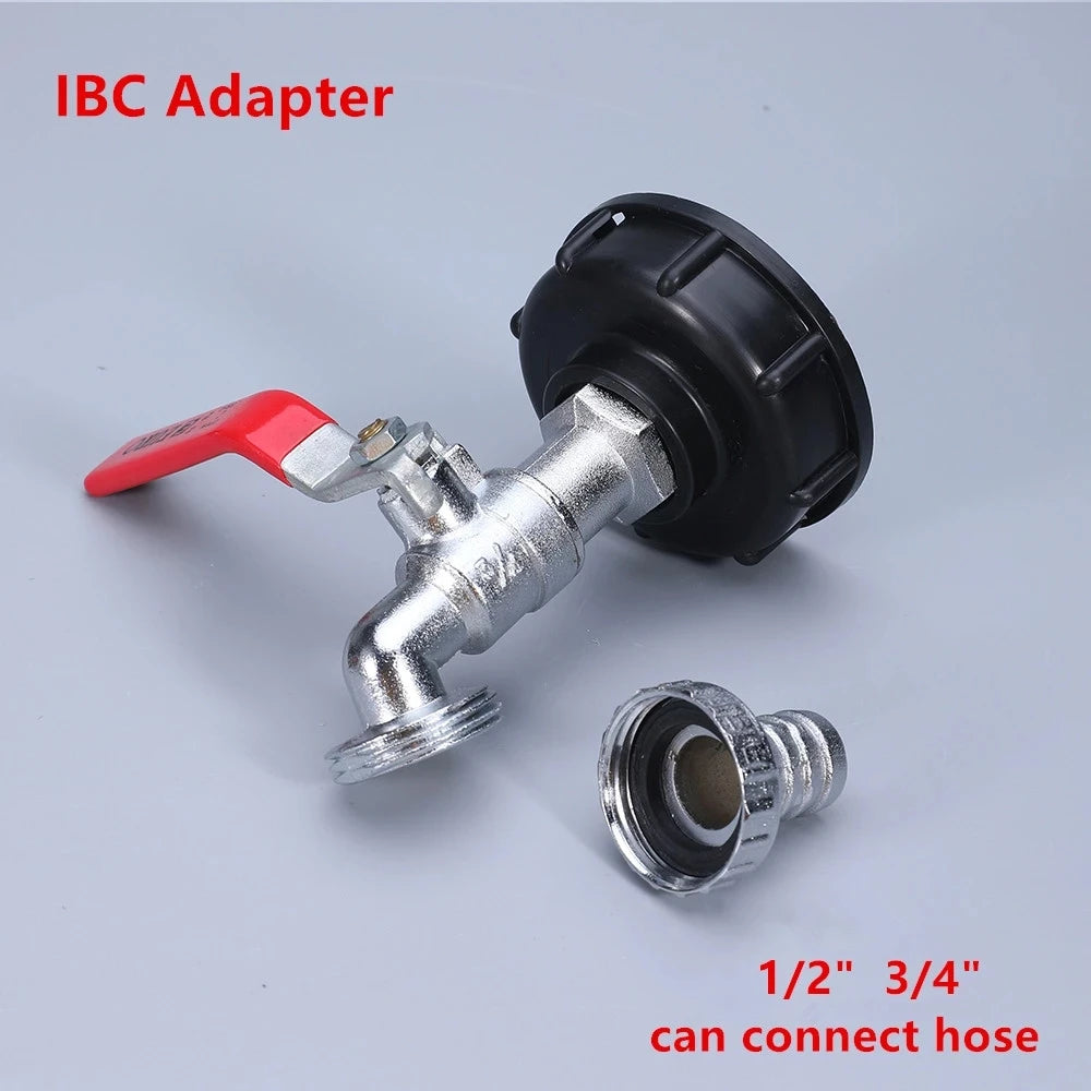 Durable IBC Tank Tap Adapter - S60*6 Coarse Thread to 1/2'' 3/4'' Connector - Replacement Valve Fitting for Garden Home Faucet