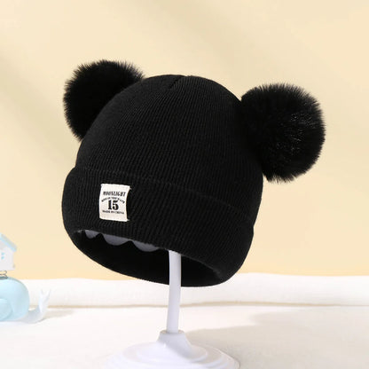 Solid Color Wool Knitted Bonnet for Newborns | Cute Winter Hat with Pompom for Boys & Girls | Warm Beanie Cap 0-3Y