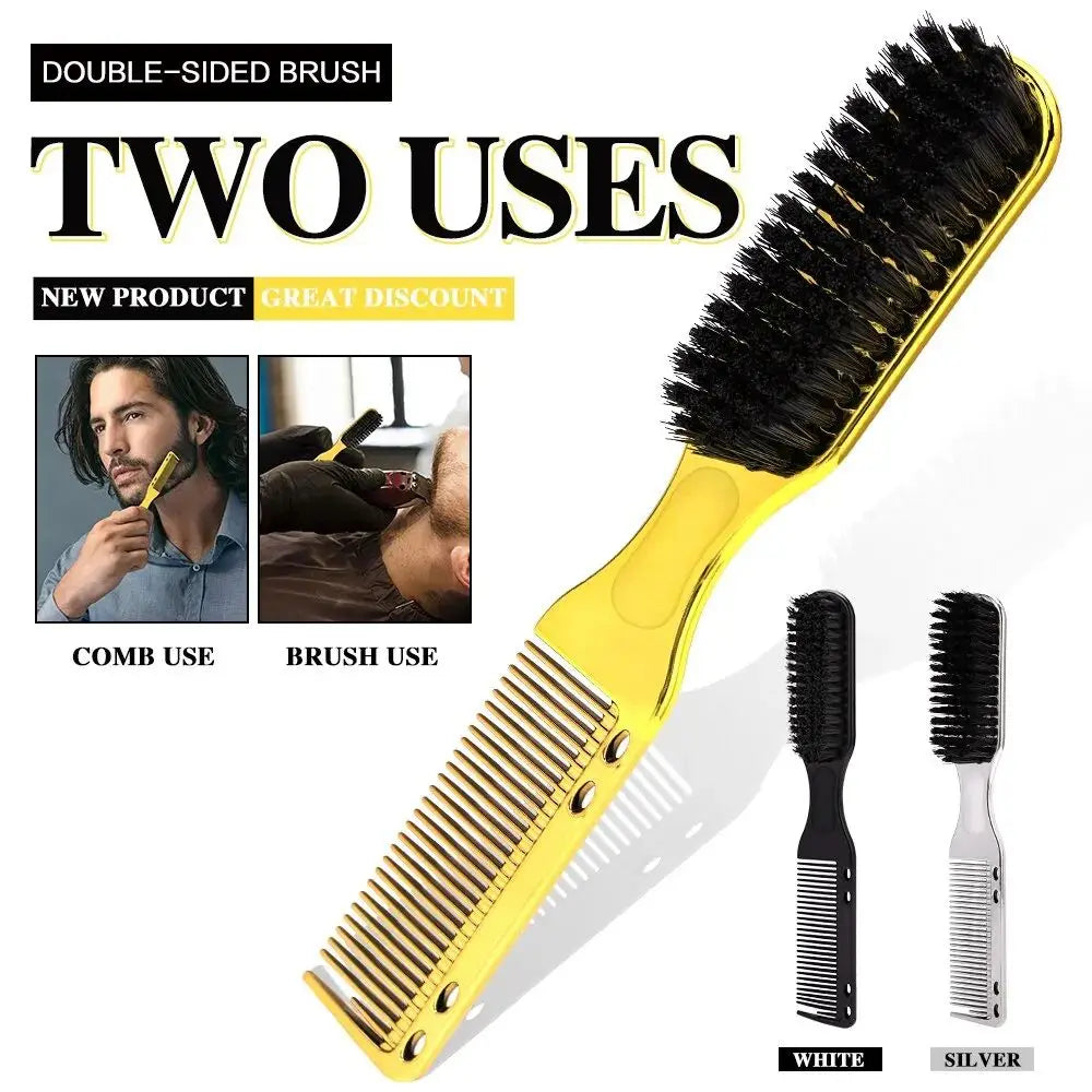 Pro Fading Brush for Barbers - Dual-Use Cleaning Brush for Clippers and Beard, Portable Hair Comb