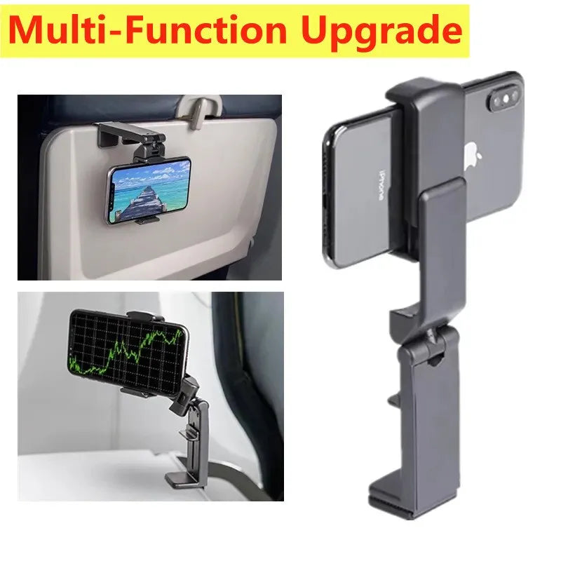 Airplane Phone Holder Stand - Cell Mobile Portable Travel Mount Desk Flight Foldable Rotatable Selfie Holding Train Seat Support