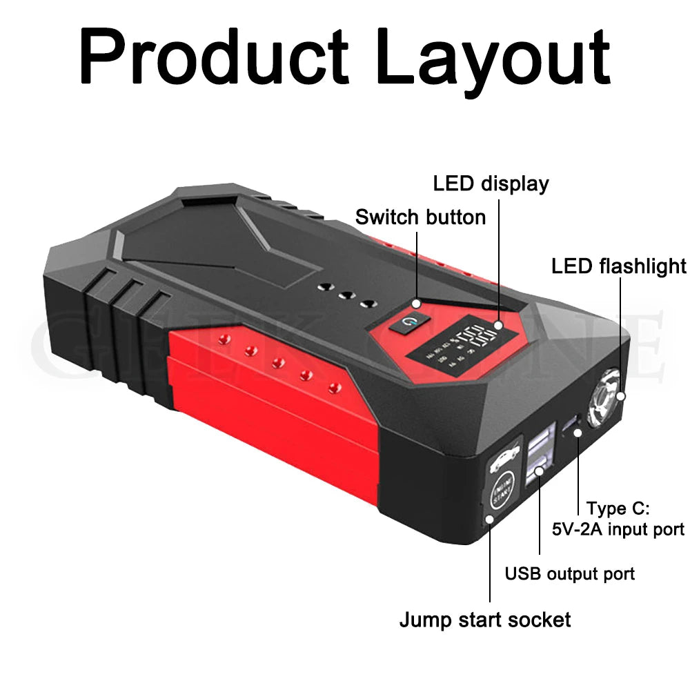 New 1200A Car Jump Starter & Power Bank - 18000mAh Battery Charger for Petrol & Diesel Cars - Auto Battery Booster for Easy Car Starting