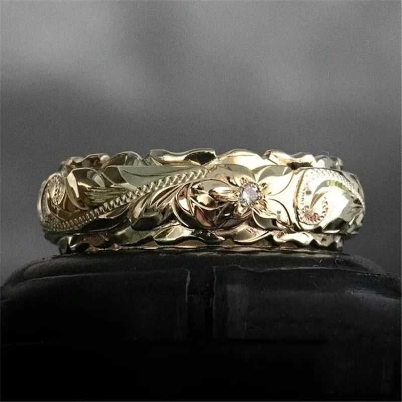 New 14K Gold Plated Carved Rose Flower Ring – Suspended Tail Ring for Women, Bling Engagement and Wedding Jewelry