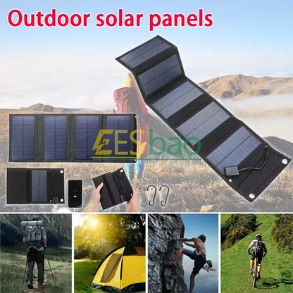 70/36W Foldable Solar Panel - 5V USB Portable Battery Charger for Cell Phones, Waterproof Power Bank for Camping