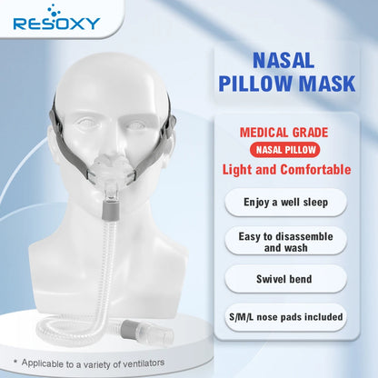 Resoxy CPAP Nasal Pillows Mask - Universal PM1 Sleep Apnea Mask for CPAP and BiPAP with S/M/L Sizes and Silicone Cushions