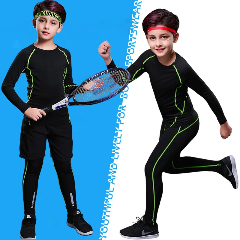 Kids Fitness Tracksuit - Youth Warm Pants and Tops, Compression Sports Clothes for Boys, Running and Basketball Sportswear