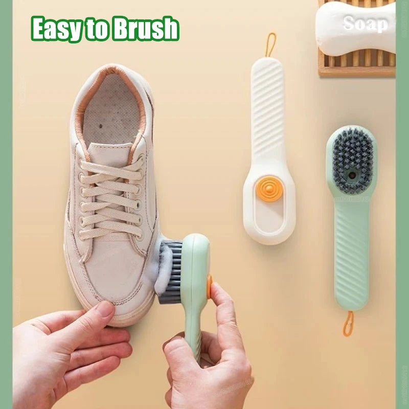 1/2 Piece Automatic Liquid Discharge Shoes Brush - Multifunction Press-Out Cleaner with Soft Bristles, Clothes Brush Cleaning Tool