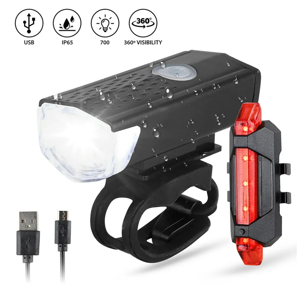 USB Rechargeable Bike Light Set | Front Light with Taillight, Easy Installation, 3 Modes Bicycle Accessories