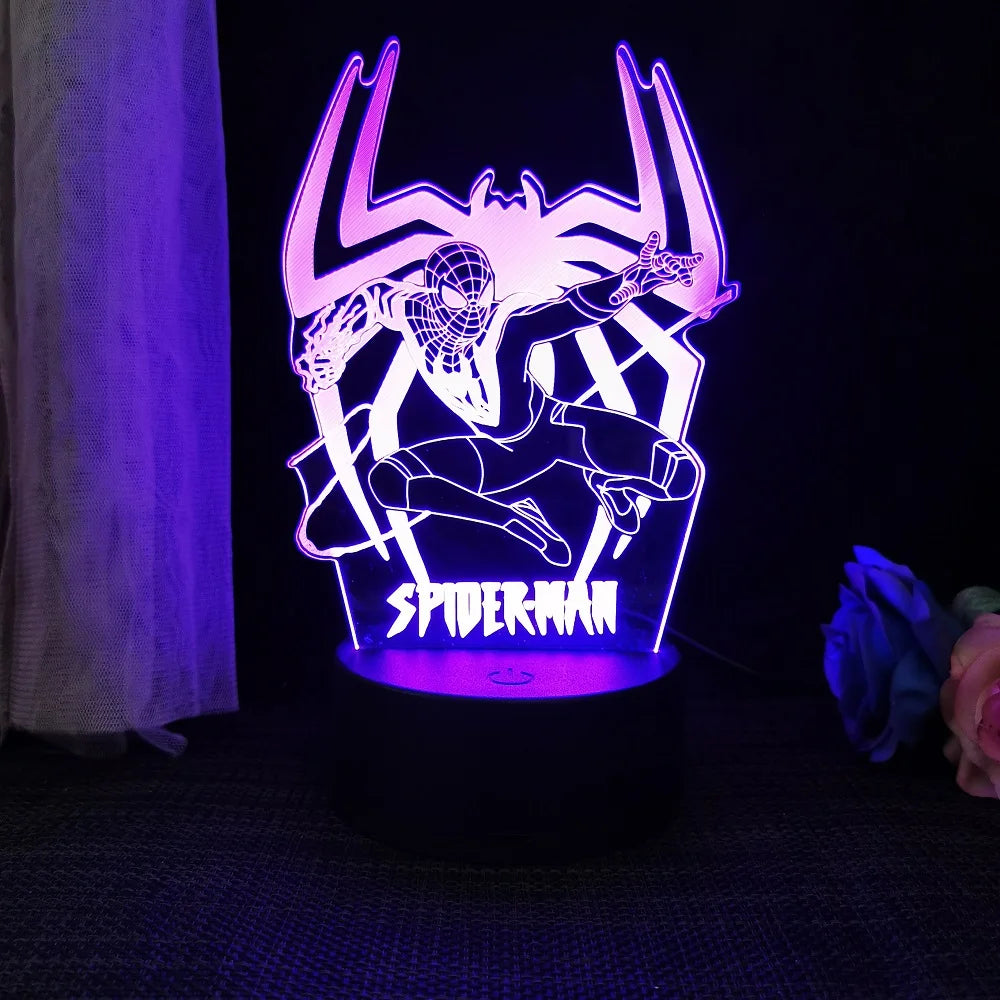 Spiderman 3D Acrylic Night Light – USB Stereo LED Desk Lamp | Phantom Light with USB and Battery Power | Surprise Birthday Gift