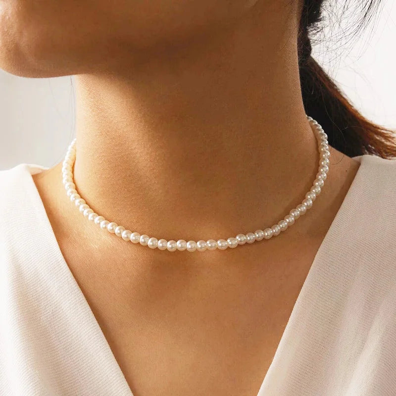 Vintage Style Imitation Freshwater Pearl Chain Necklace for Women – Simple, Elegant Fashion Jewelry, Perfect Wedding or Love Gift