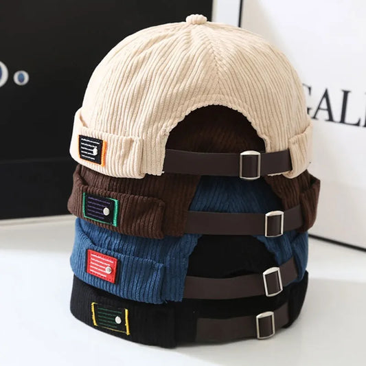 Fashion Vintage Beanie Hats: Corduroy Hip Hop Brimless Landlord Hat - Spring Autumn Streetwear Docker Cap