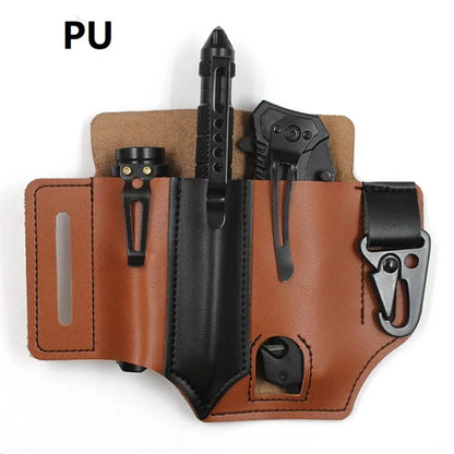 Tactical Multi-Tool Belt Leather Bag: Portable Storage Holster for Outdoor Camping and Hunting - PU Leather Pocket