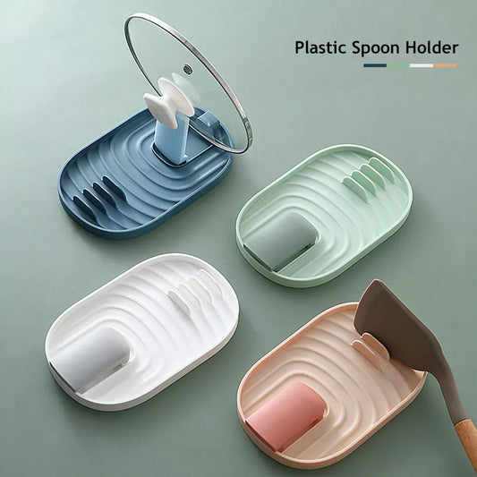 Multifunction Ladle Spoon Rest & Utensil Organizer - Kitchen Storage Shelf with Pot Lid Storage Pad - Plastic Spatula Holder Racks