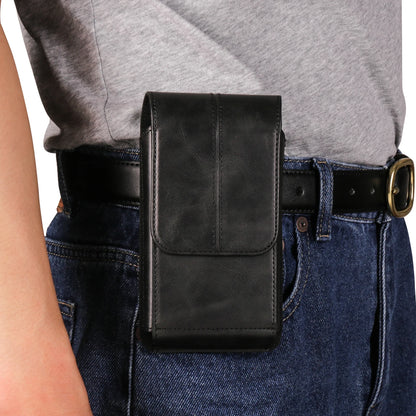 FULAIKATE Crazy Horse Leather Vertical Waist Phone Bag - Fits iPhone 15 Pro Max, Samsung S24 Ultra, 6.1-7.2 Inches